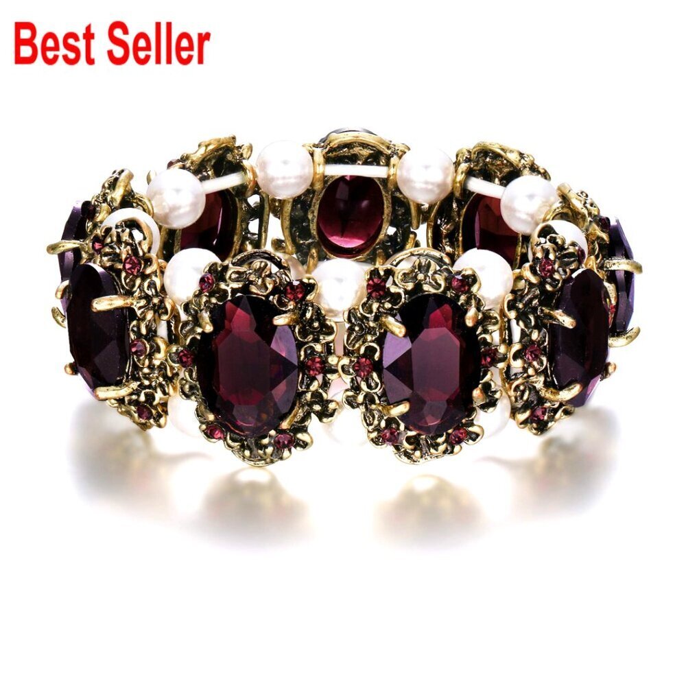 Victorian Stretch Bracelet with Austrian Crystal and Simulated Pearls